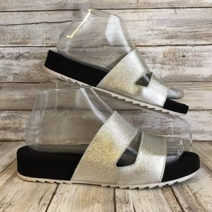 Clarks Sumerset Silver 2 Strap Slide Sandals 6.5M